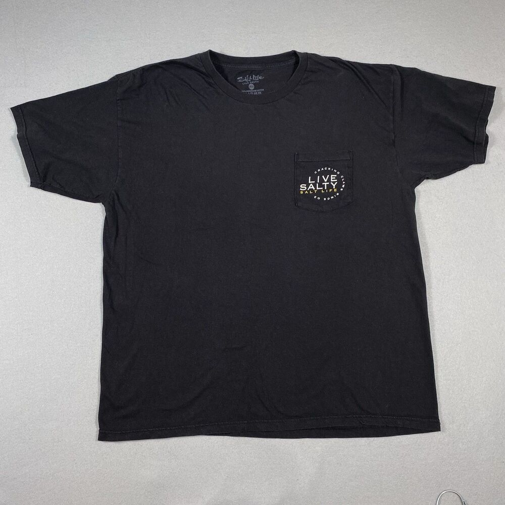 SALT LIFE Black T-shirt Short Sleeve‎ Cotton Graphic Tee SIZE  XL